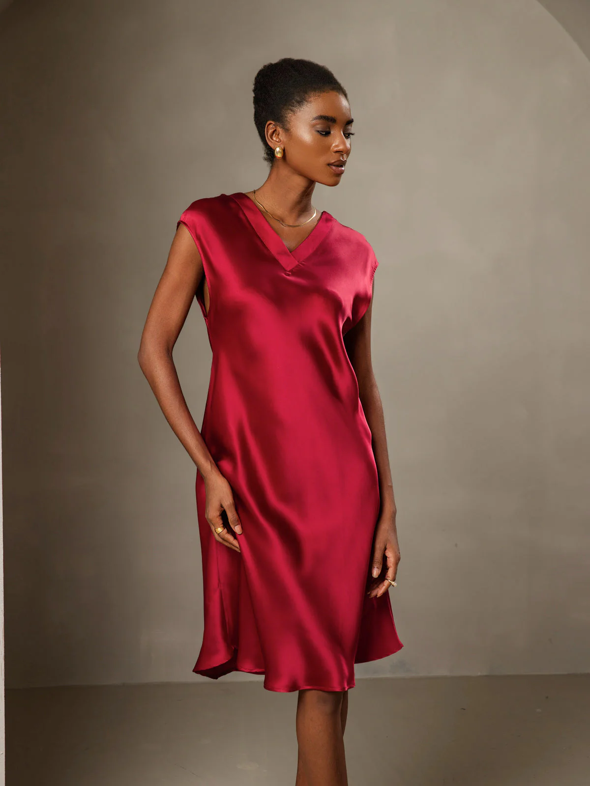 Ren Siden Elegant Cap Sleeve Klänning - Image 31