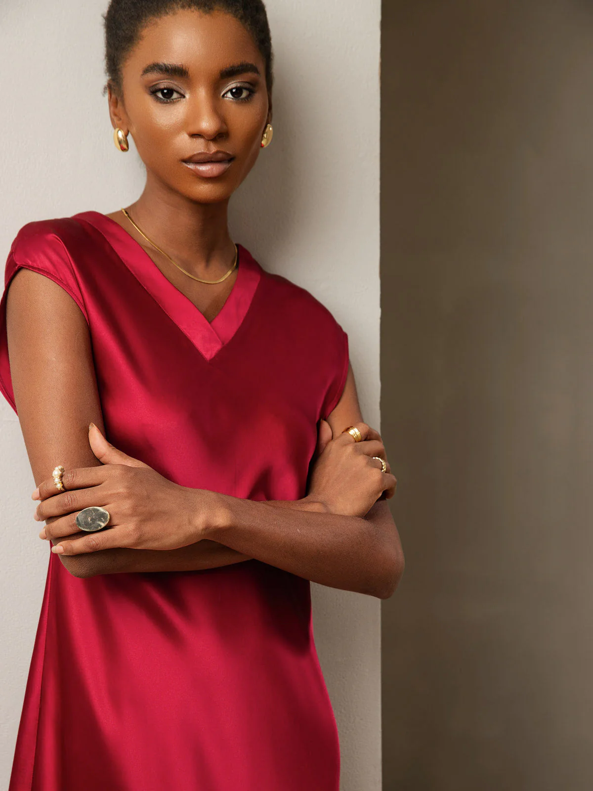 Ren Siden Elegant Cap Sleeve Klänning - Image 33