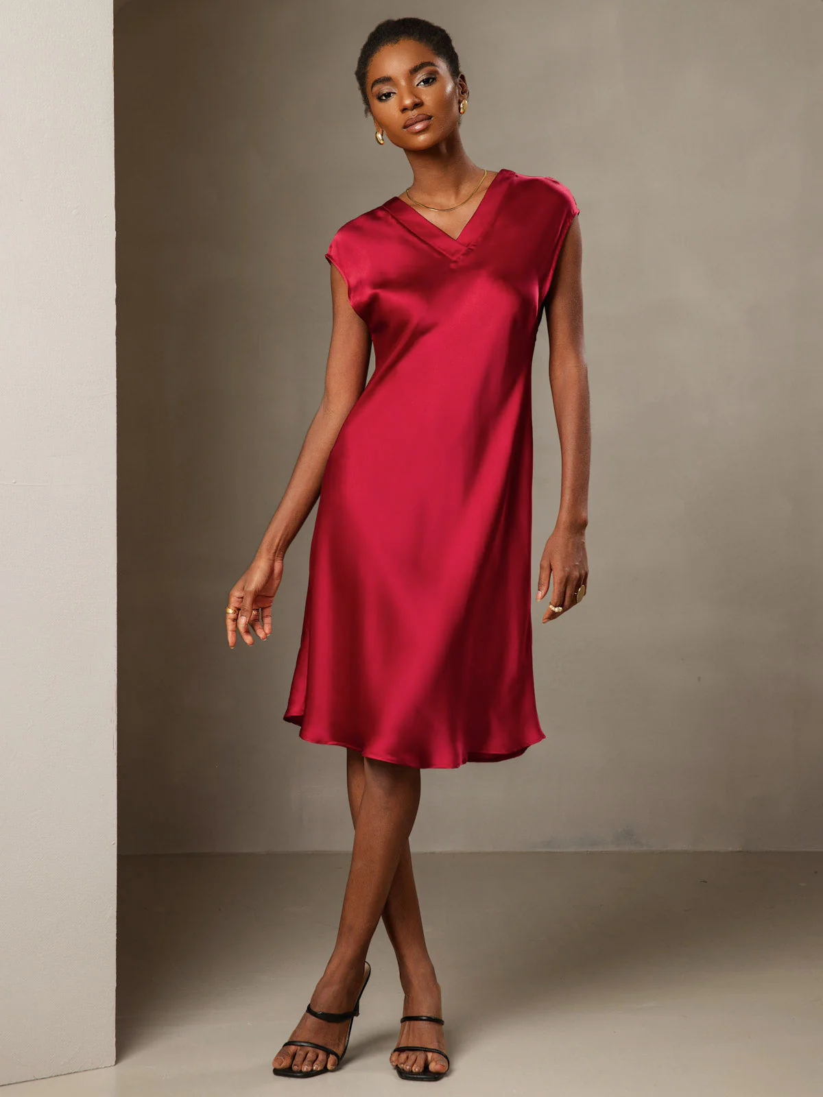 Ren Siden Elegant Cap Sleeve Klänning - Image 35