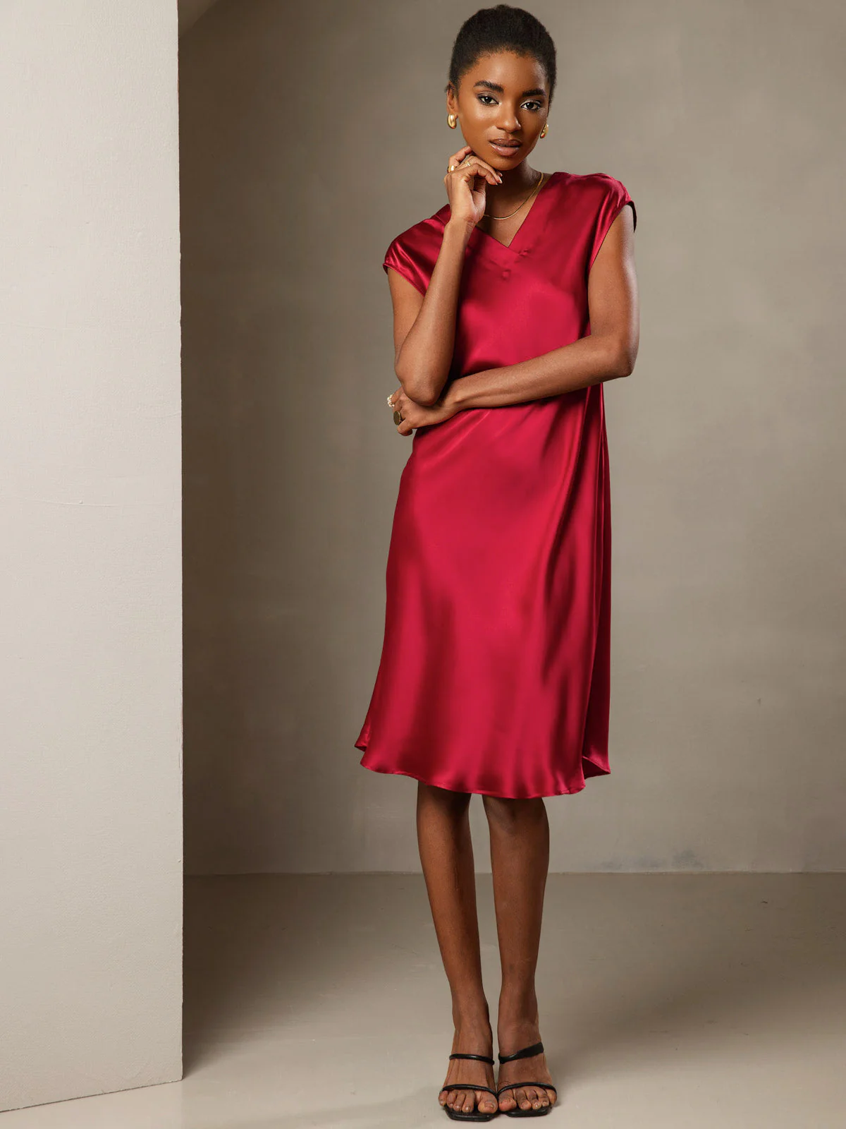 Ren Siden Elegant Cap Sleeve Klänning - Image 36