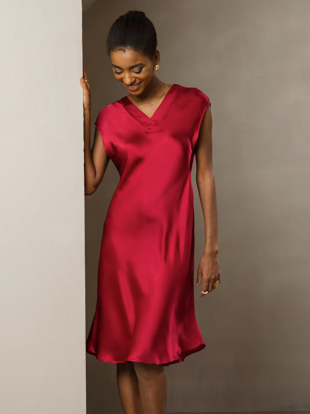 Ren Siden Elegant Cap Sleeve Klänning - Image 37