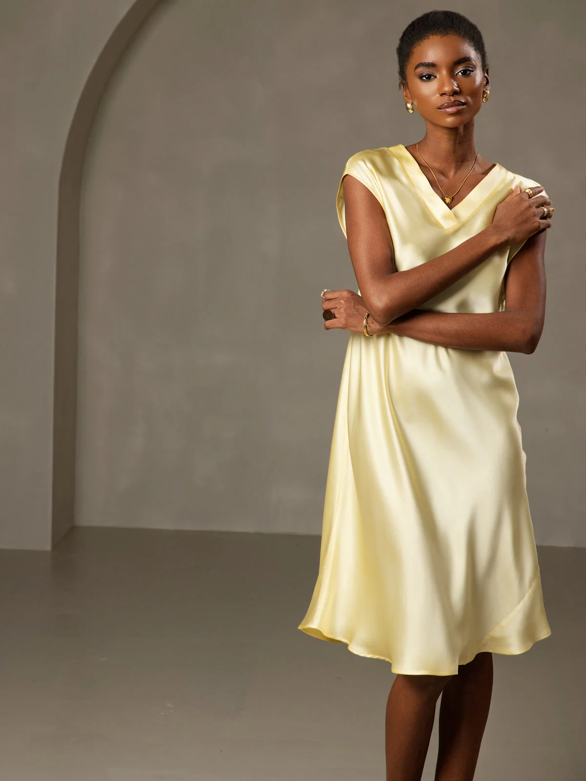 Ren Siden Elegant Cap Sleeve Klänning - Image 41