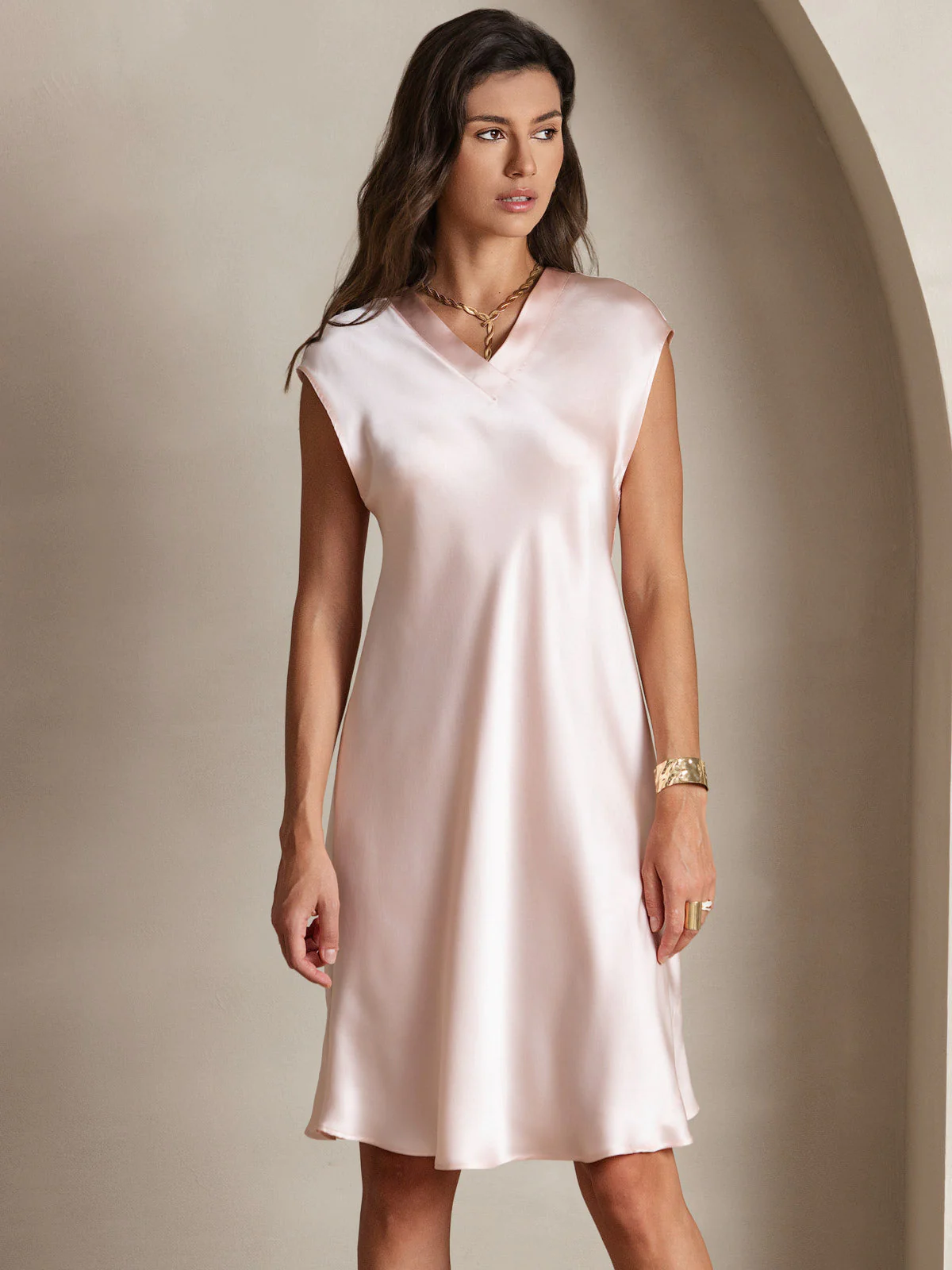 Ren Siden Elegant Cap Sleeve Klänning - Image 6