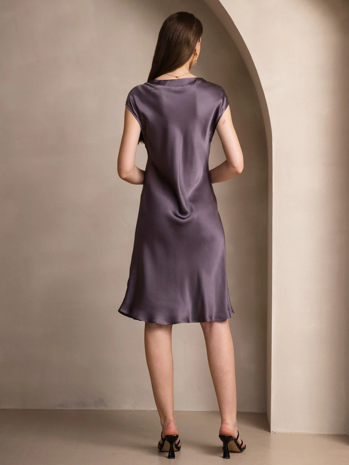 Ren Siden Elegant Cap Sleeve Klänning - Image 8