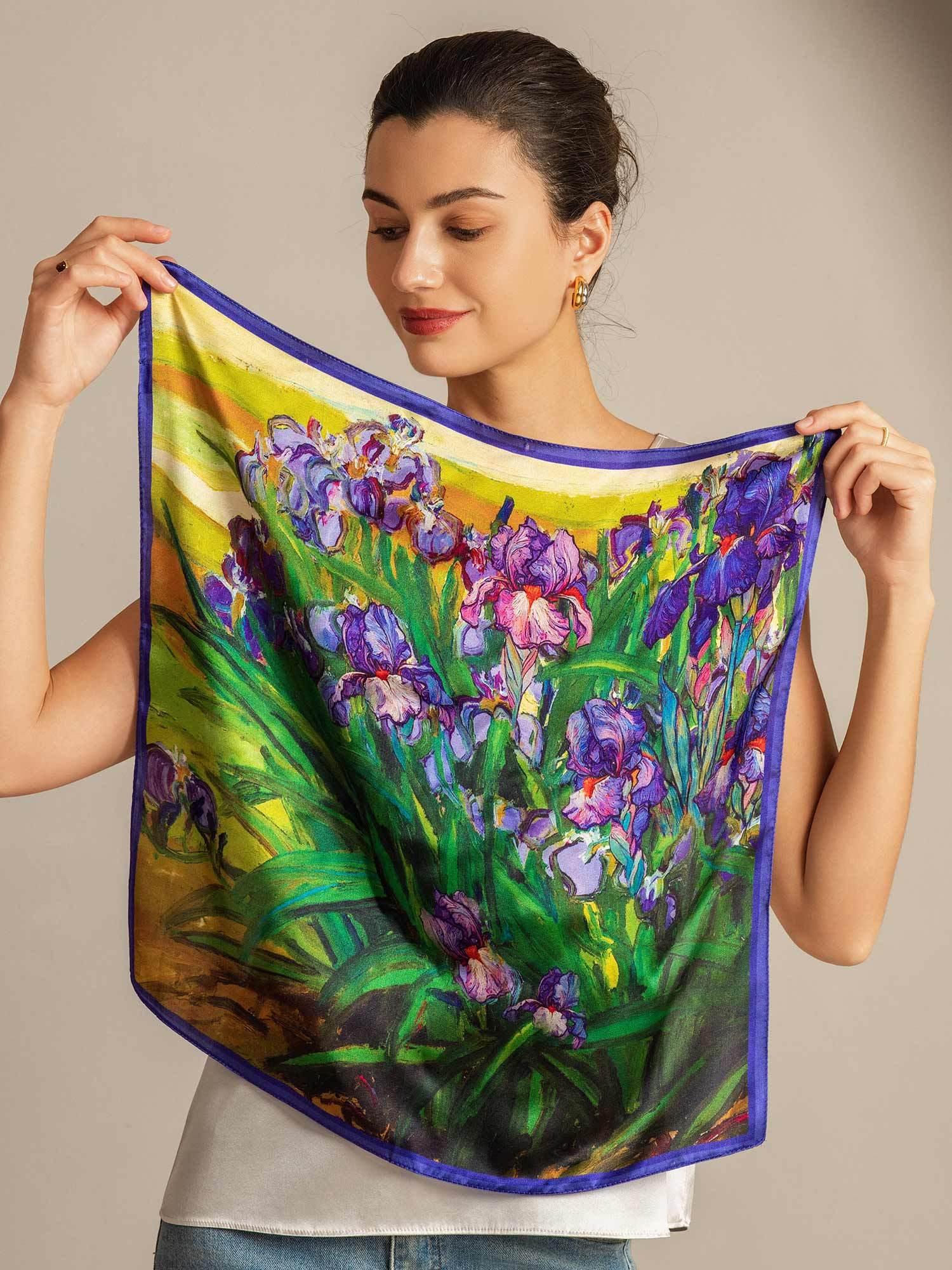 Pure Silk Blommig Oljemålning Fyrkantig Sjal - Storlek 53x53cm - Image 6
