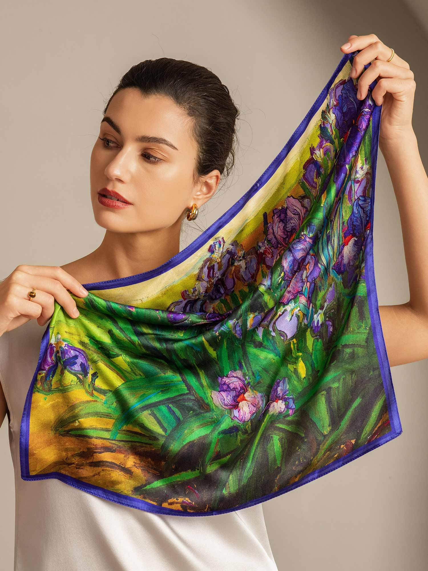 Pure Silk Blommig Oljemålning Fyrkantig Sjal - Storlek 53x53cm - Image 7