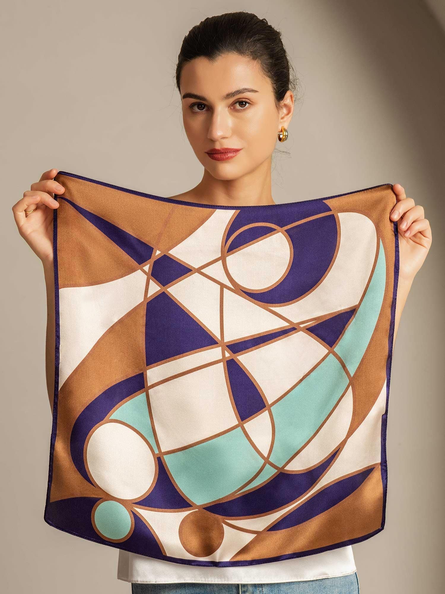 Pure Silk Geometriskt Mönster Fyrkantig Sjal - Storlek 53x53cm - Image 3