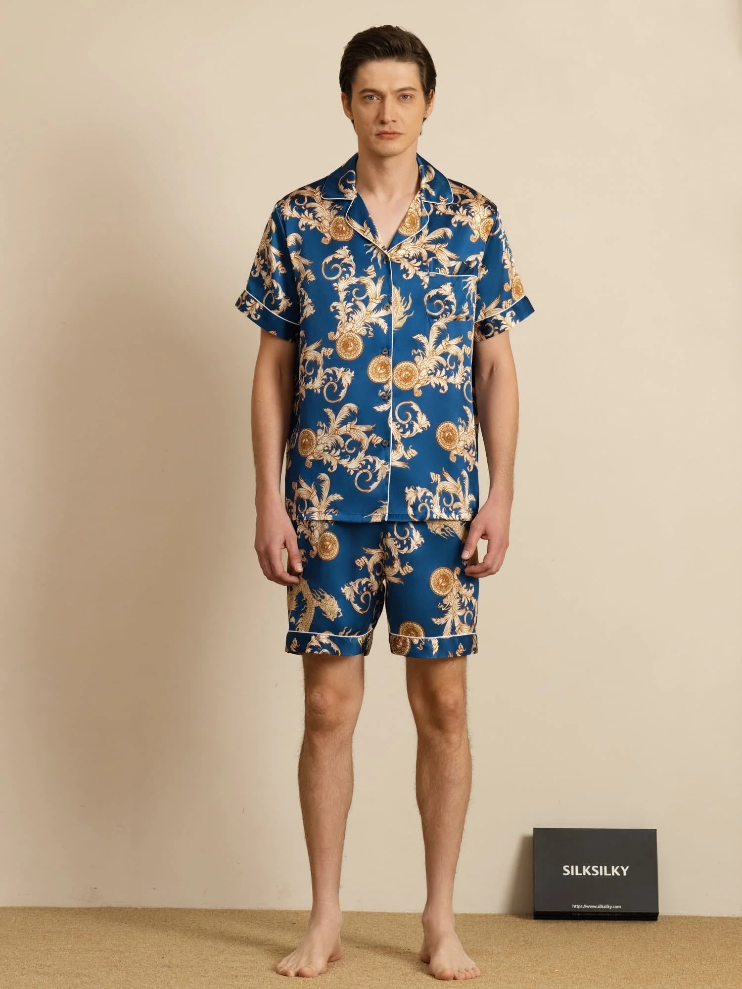 Pure Silke Herr Drake Print Kortärmad Notch Krage Pyjamas Set - Image 17
