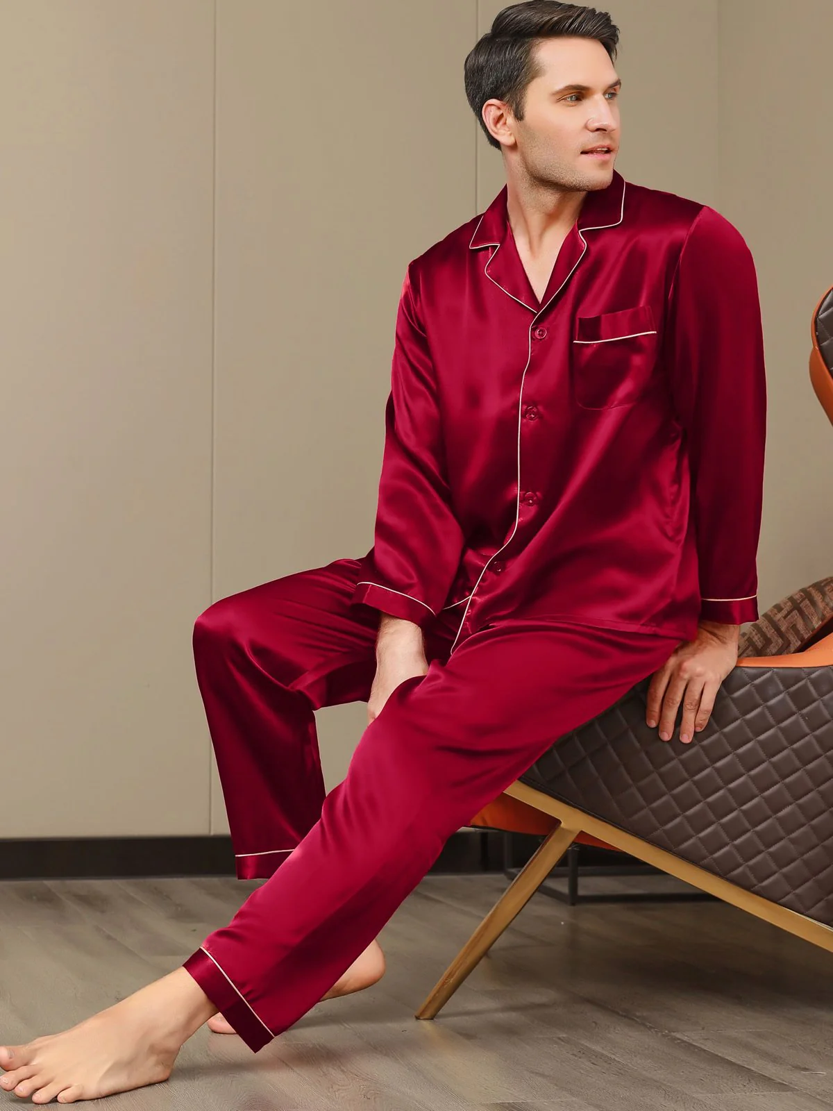 Herrpyjamas I Ren Siden Med Lång Ärm - Image 10