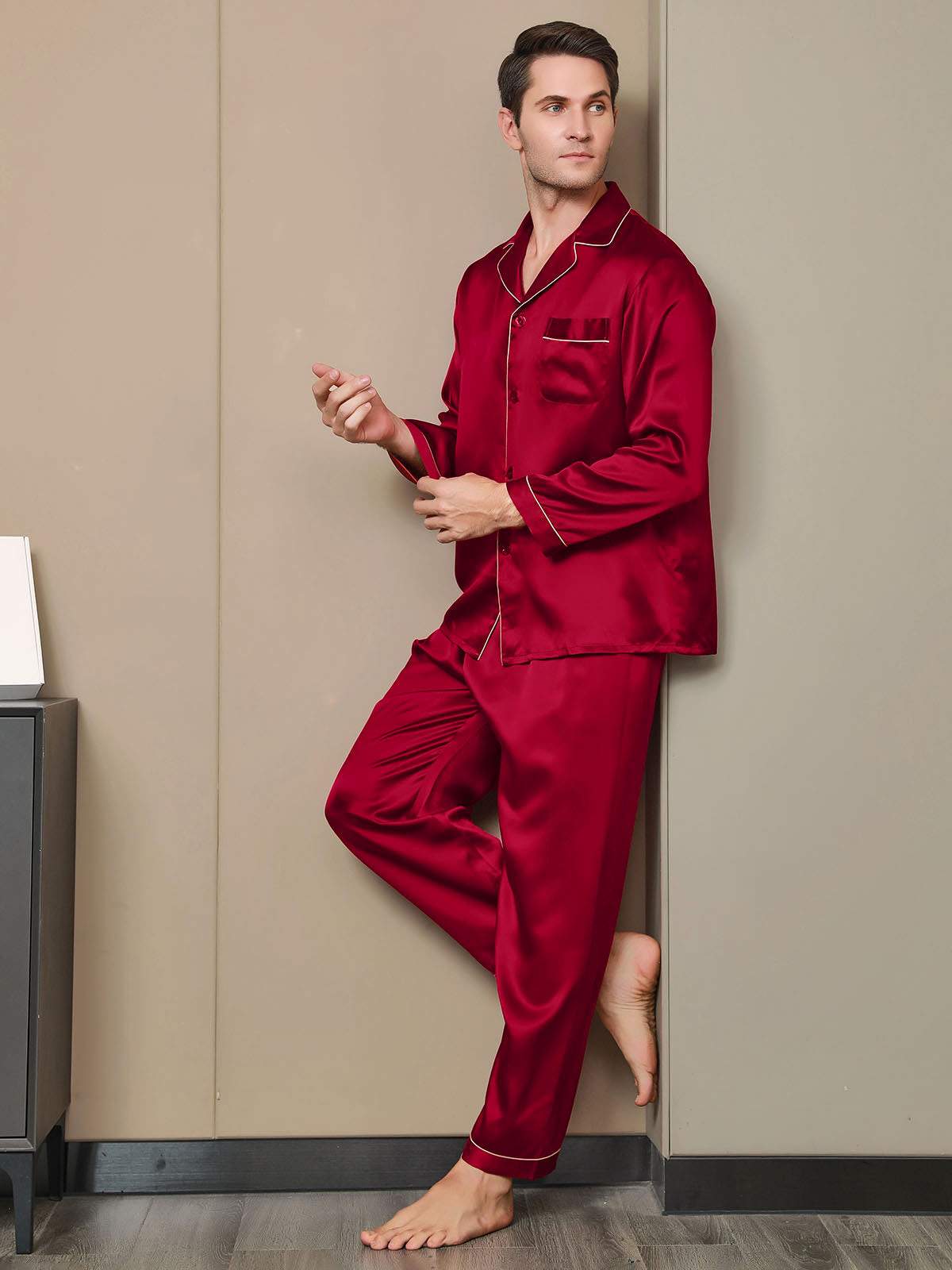 Herrpyjamas I Ren Siden Med Lång Ärm - Image 11