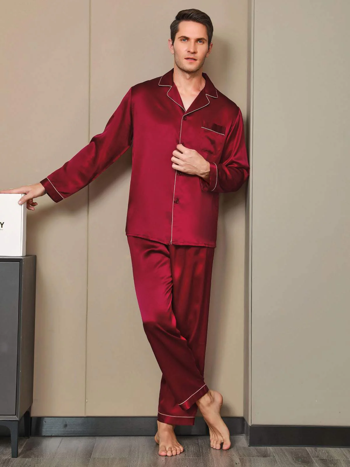 Herrpyjamas I Ren Siden Med Lång Ärm - Image 13