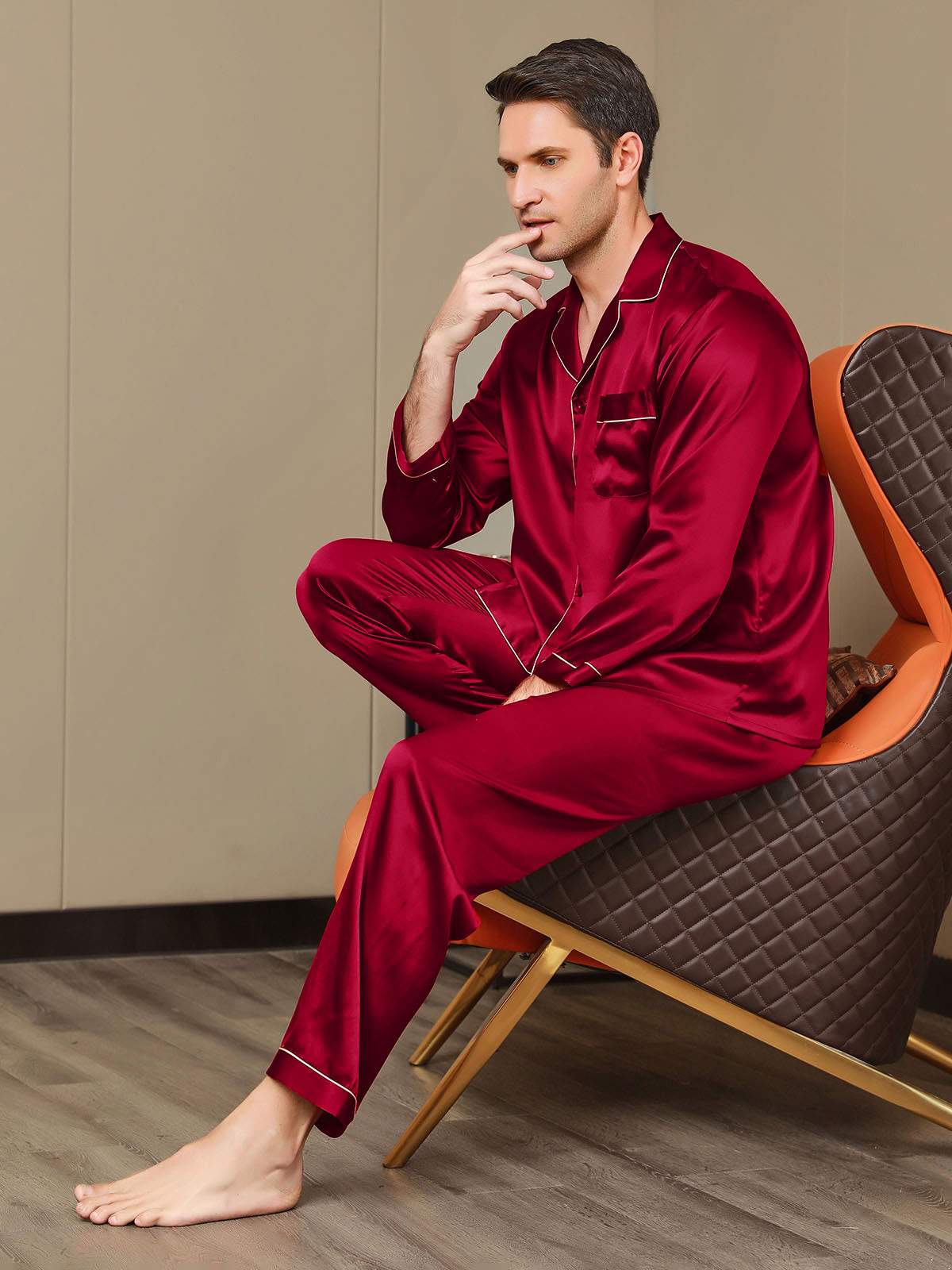 Herrpyjamas I Ren Siden Med Lång Ärm - Image 14