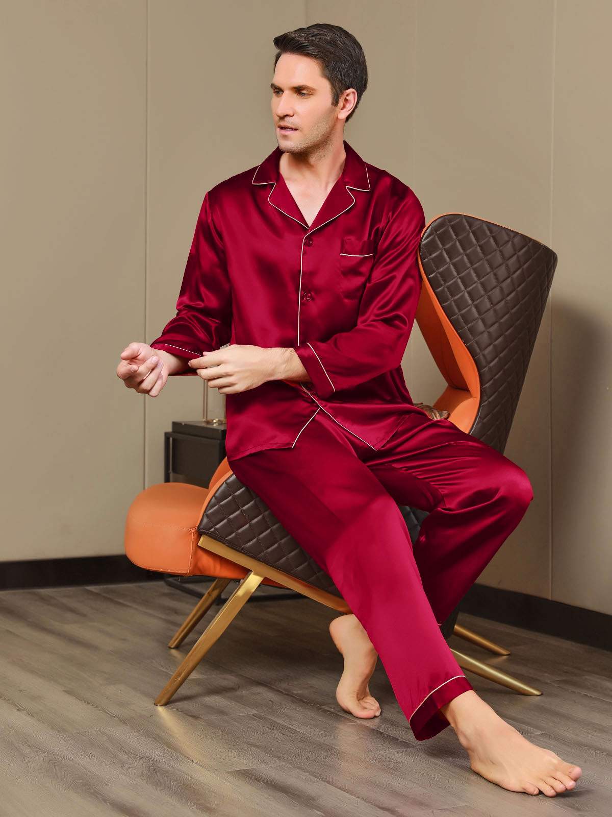 Herrpyjamas I Ren Siden Med Lång Ärm - Image 16