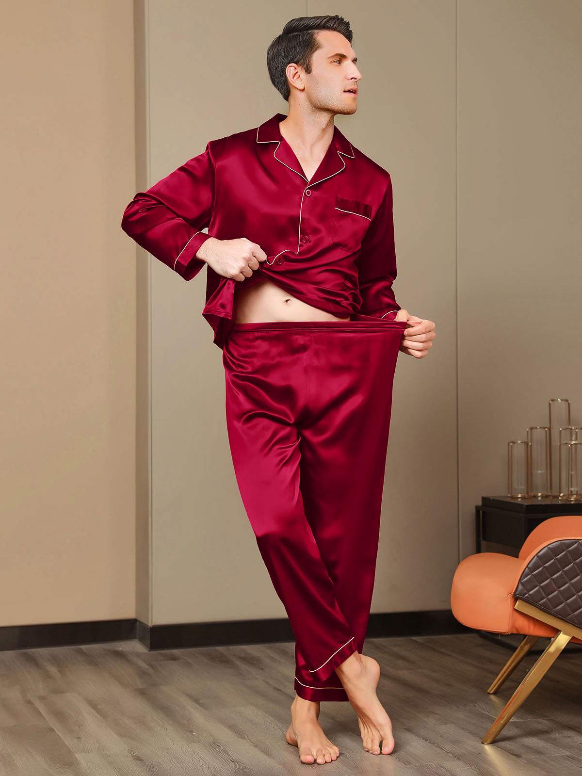 Herrpyjamas I Ren Siden Med Lång Ärm - Image 17
