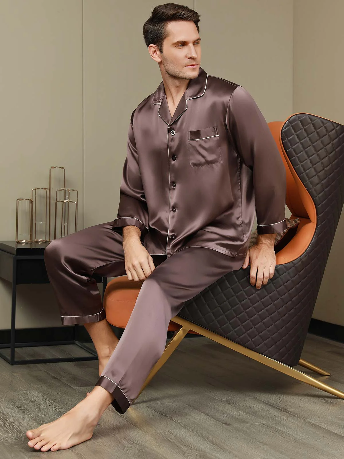 Herrpyjamas I Ren Siden Med Lång Ärm - Image 19