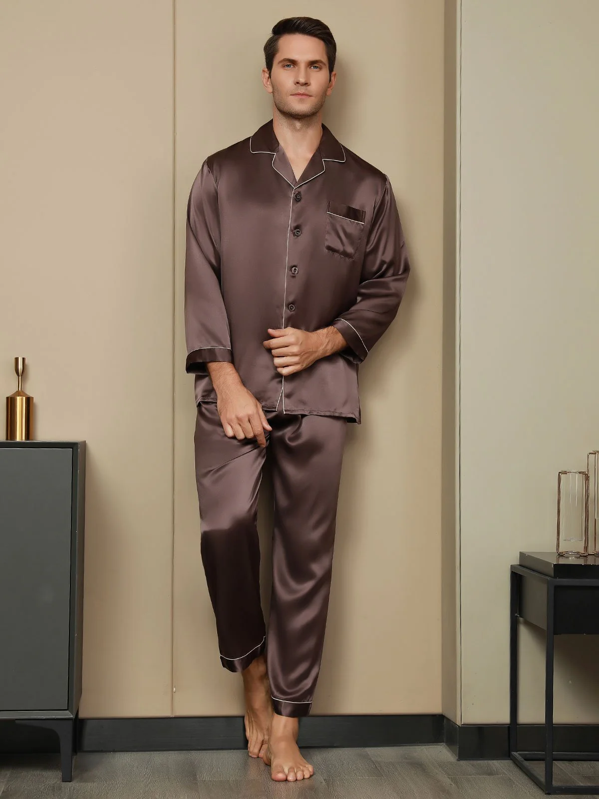 Herrpyjamas I Ren Siden Med Lång Ärm - Image 20