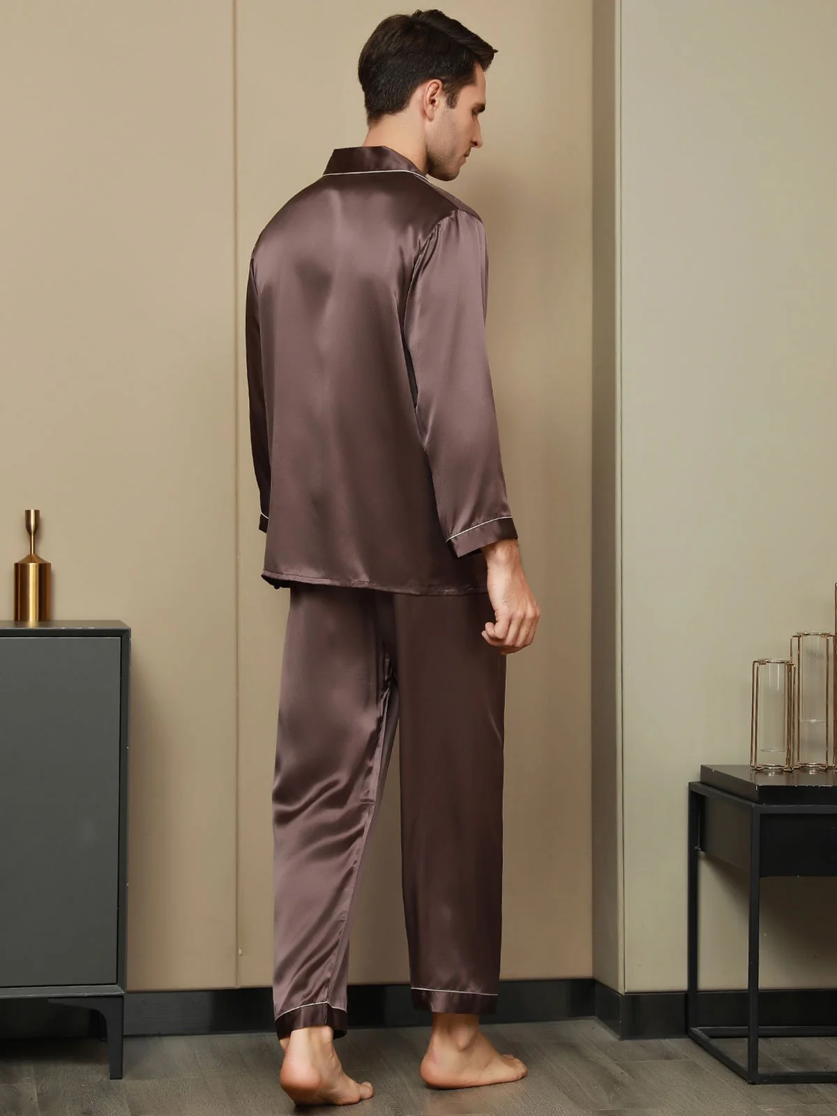Herrpyjamas I Ren Siden Med Lång Ärm - Image 21