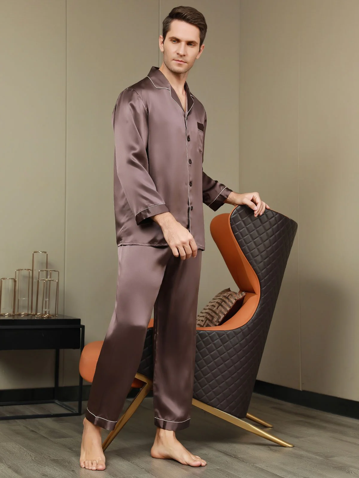 Herrpyjamas I Ren Siden Med Lång Ärm - Image 23