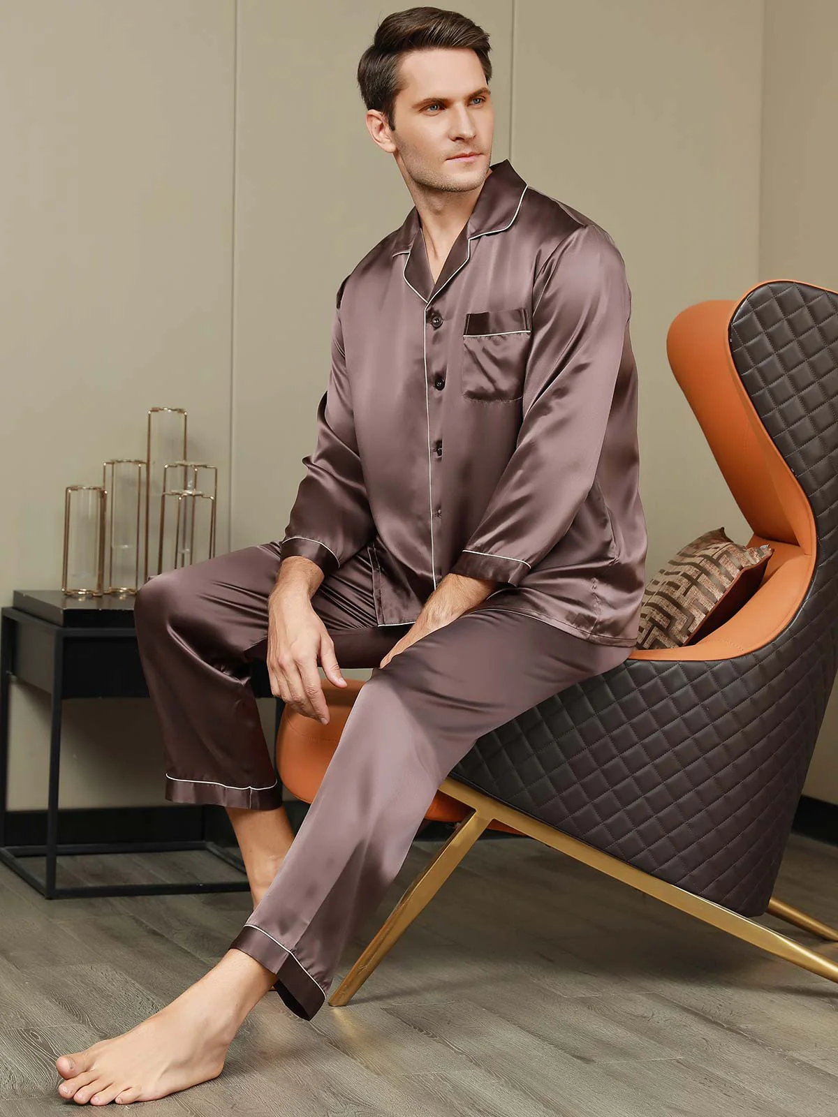 Herrpyjamas I Ren Siden Med Lång Ärm - Image 24