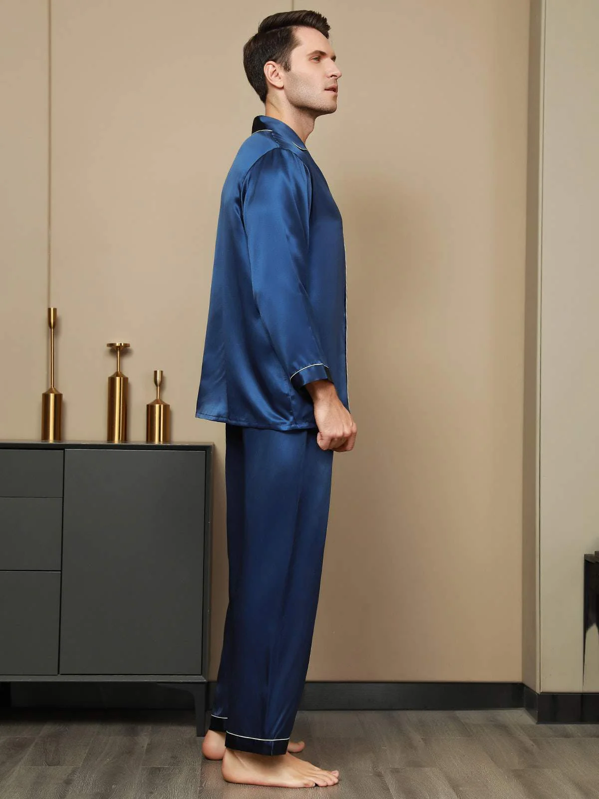 Herrpyjamas I Ren Siden Med Lång Ärm - Image 3