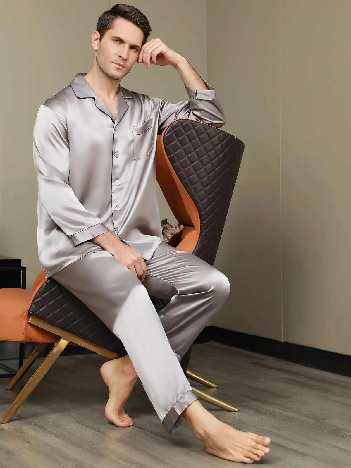 Herrpyjamas I Ren Siden Med Lång Ärm - Image 32