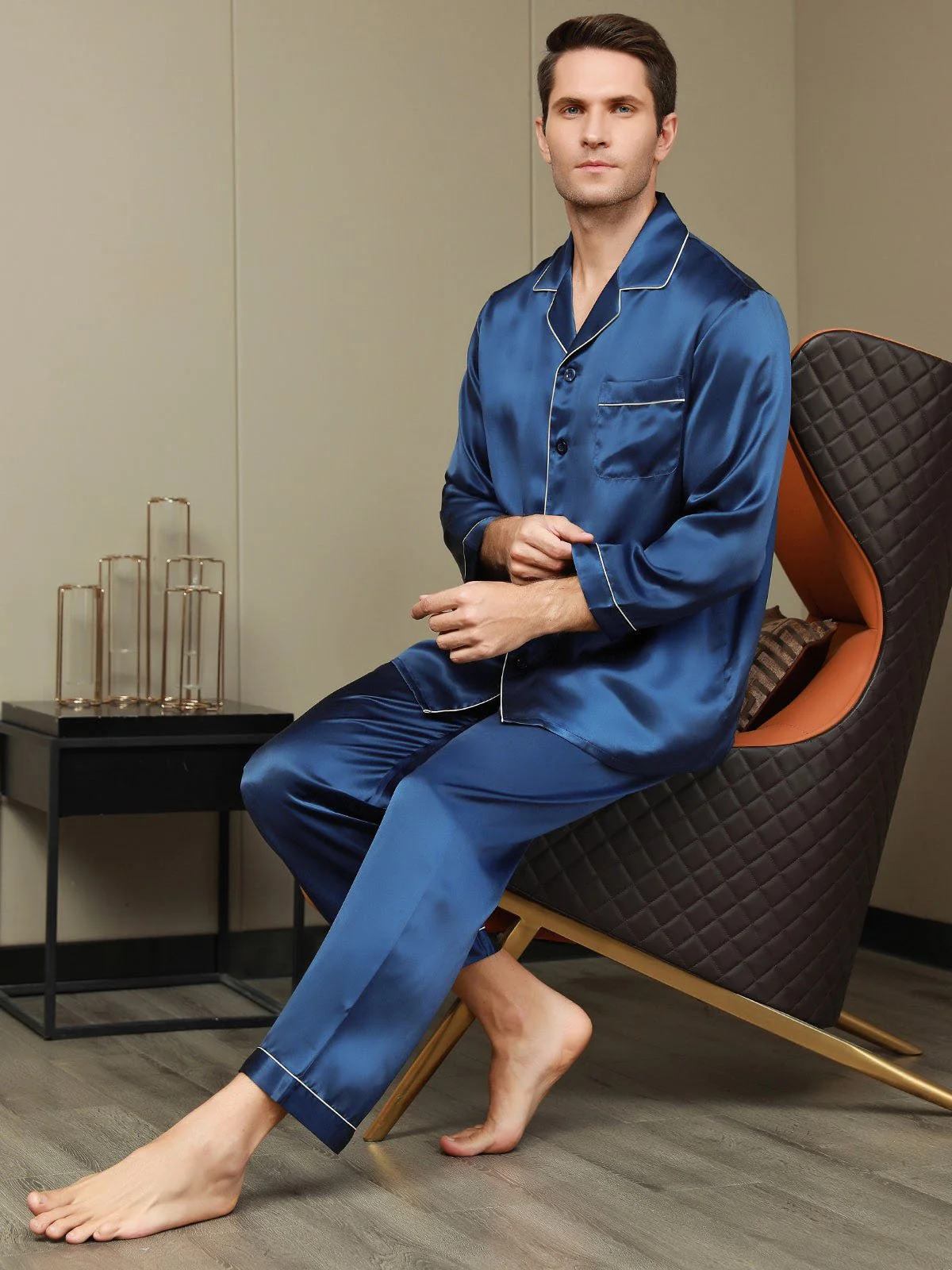 Herrpyjamas I Ren Siden Med Lång Ärm - Image 6