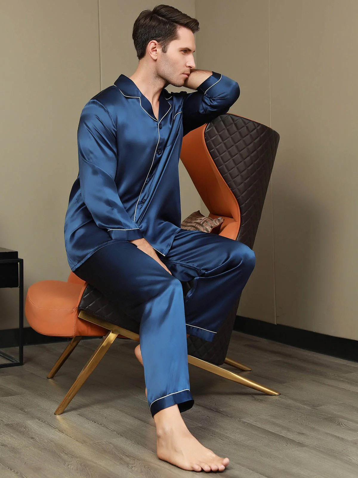 Herrpyjamas I Ren Siden Med Lång Ärm - Image 8
