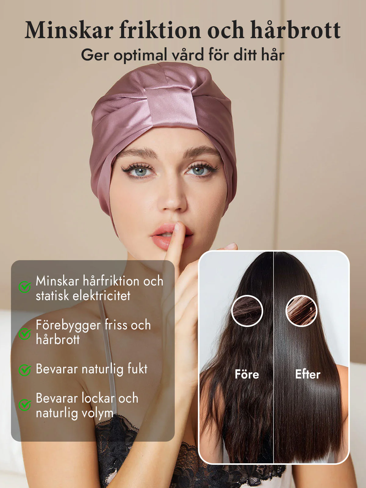 Ren Silke Natt Turban Sovmössa - Image 27