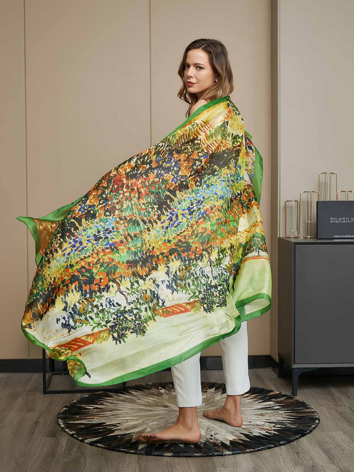 Ren silke oljemålning rektangel Scarf / sjal 175x105cm - Image 4