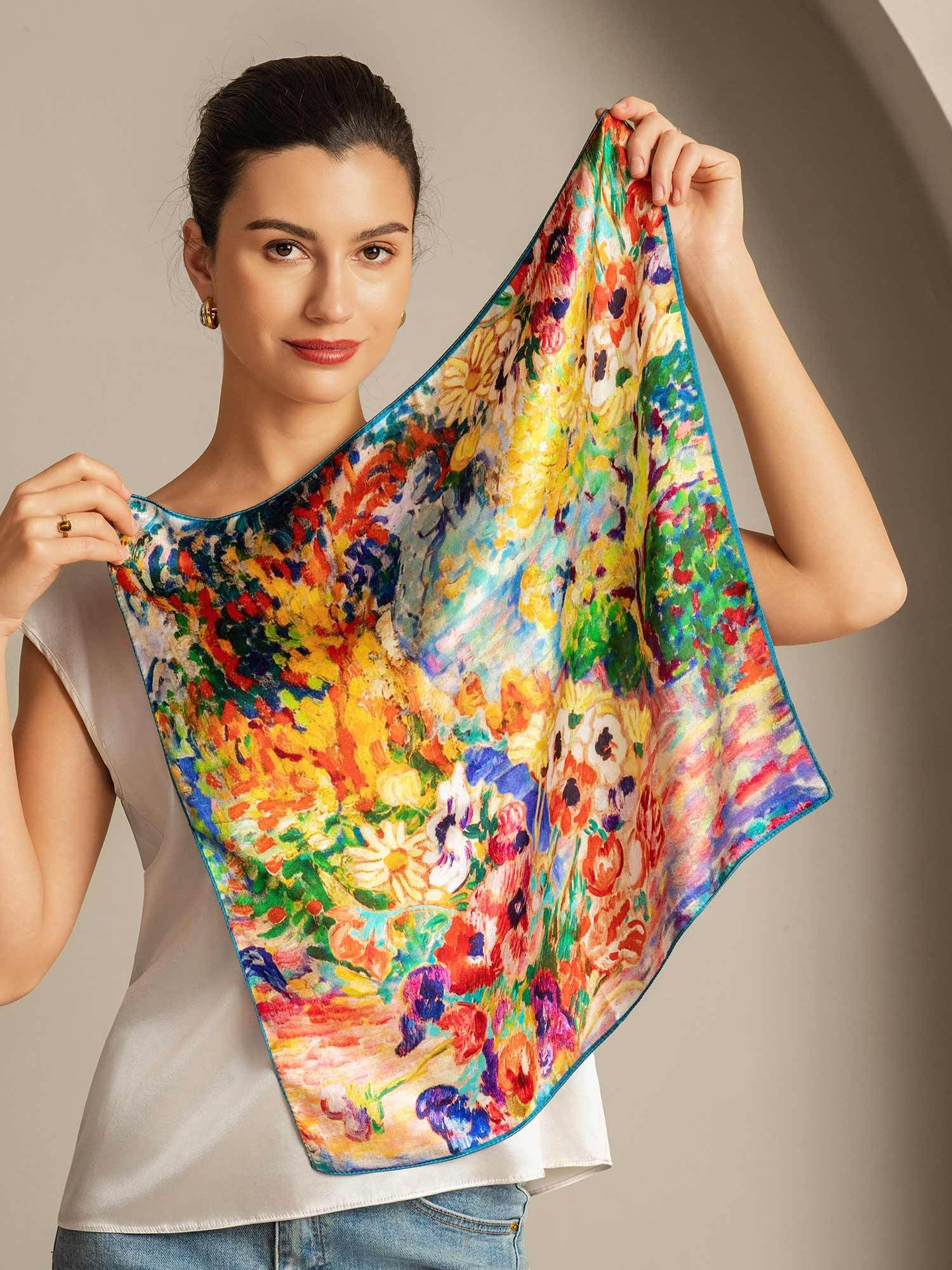Pure Silk Oljemålning Fyrkantig Sjal - Storlek 53x53cm - Image 2