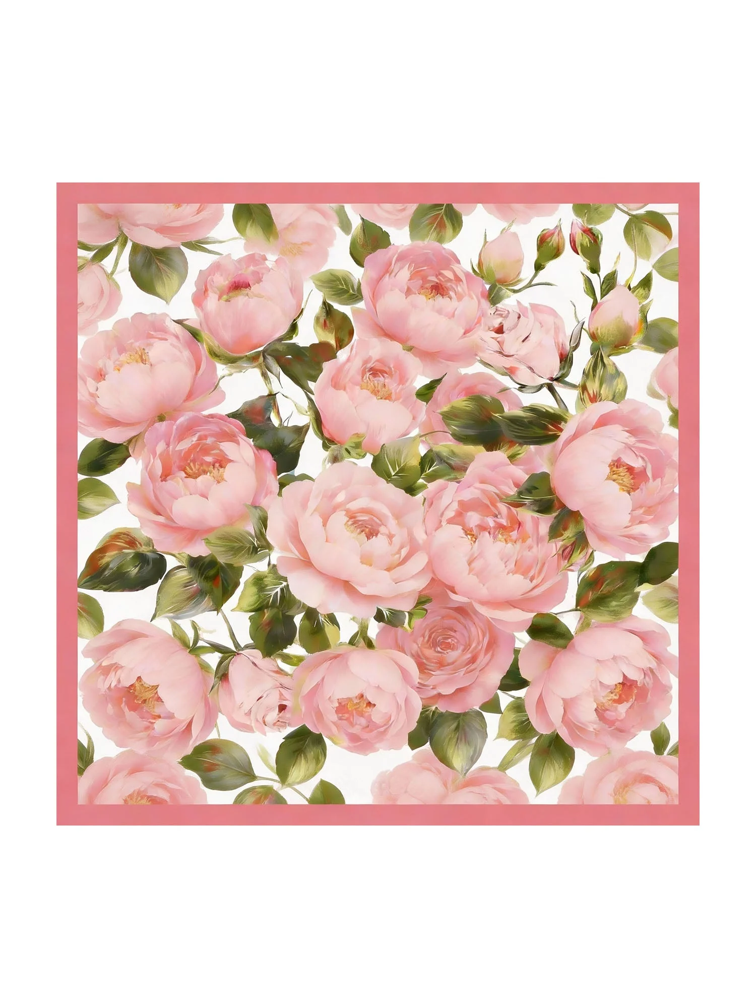 Ren Silke Rosa Blommönster Fyrkantig Scarf - Storlek 90x90cm