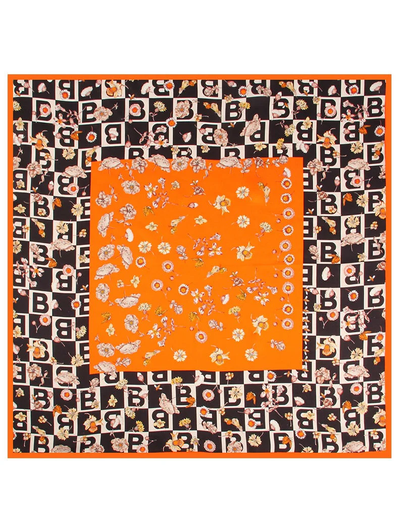 Mönstrad Designersjal i 100% Mullbärssiden Fyrkantig 53x53cm/21" - Image 22