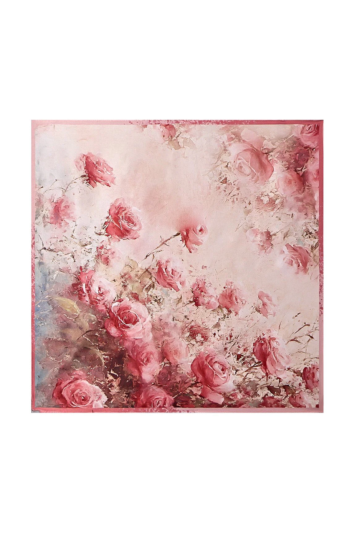 Pure Silk Rosmönster Fyrkantig Sjal - Storlek 53x53cm