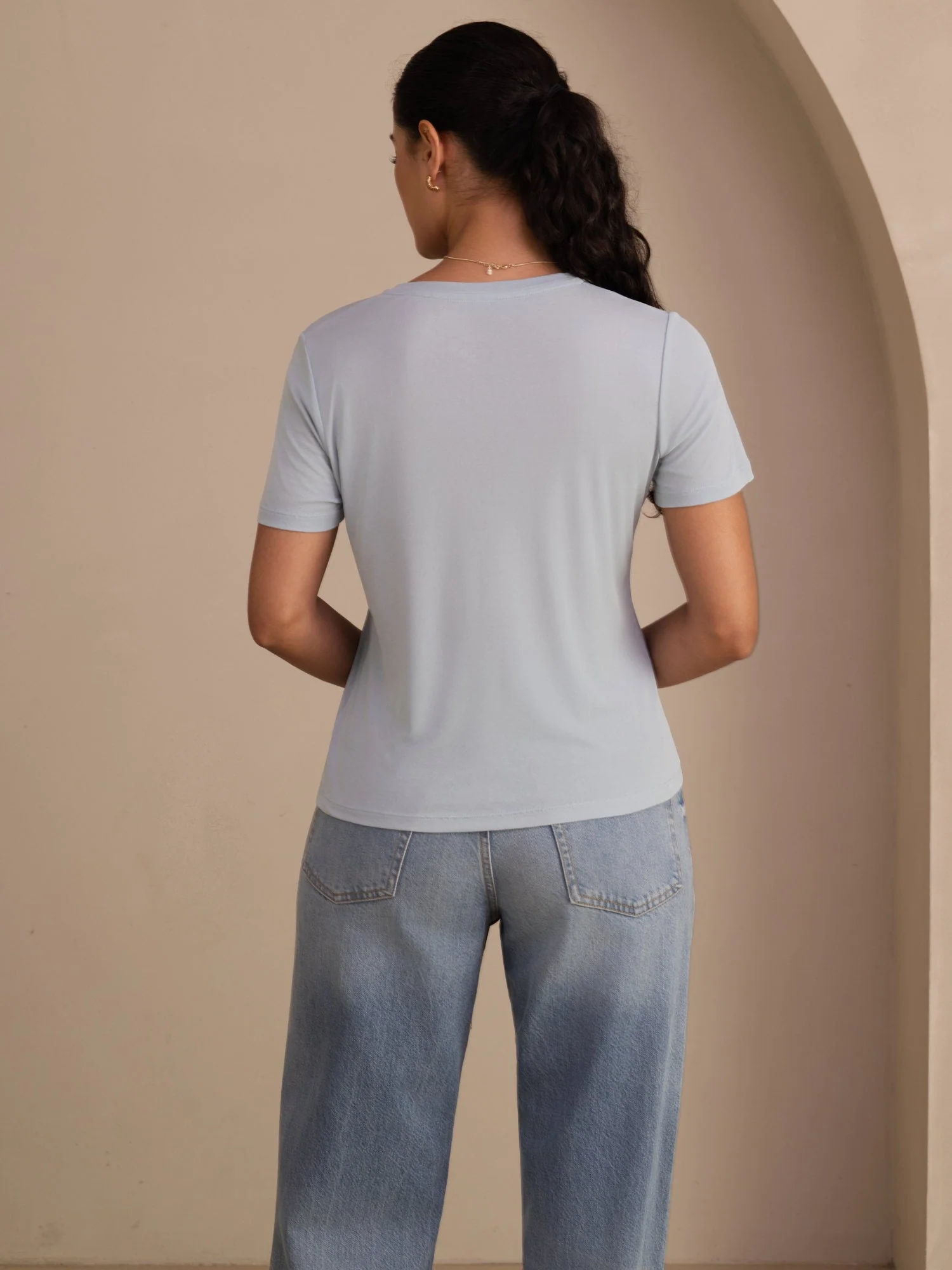 Pure Silk V-Hals Korta Ärmar Snag-Resistant T-Shirt för Damer - Image 11