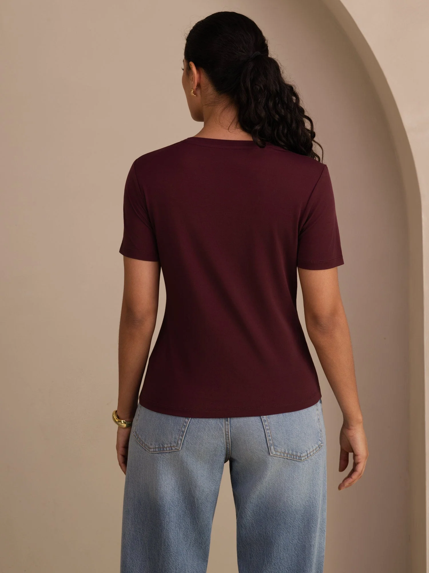 Pure Silk V-Hals Korta Ärmar Snag-Resistant T-Shirt för Damer - Image 18