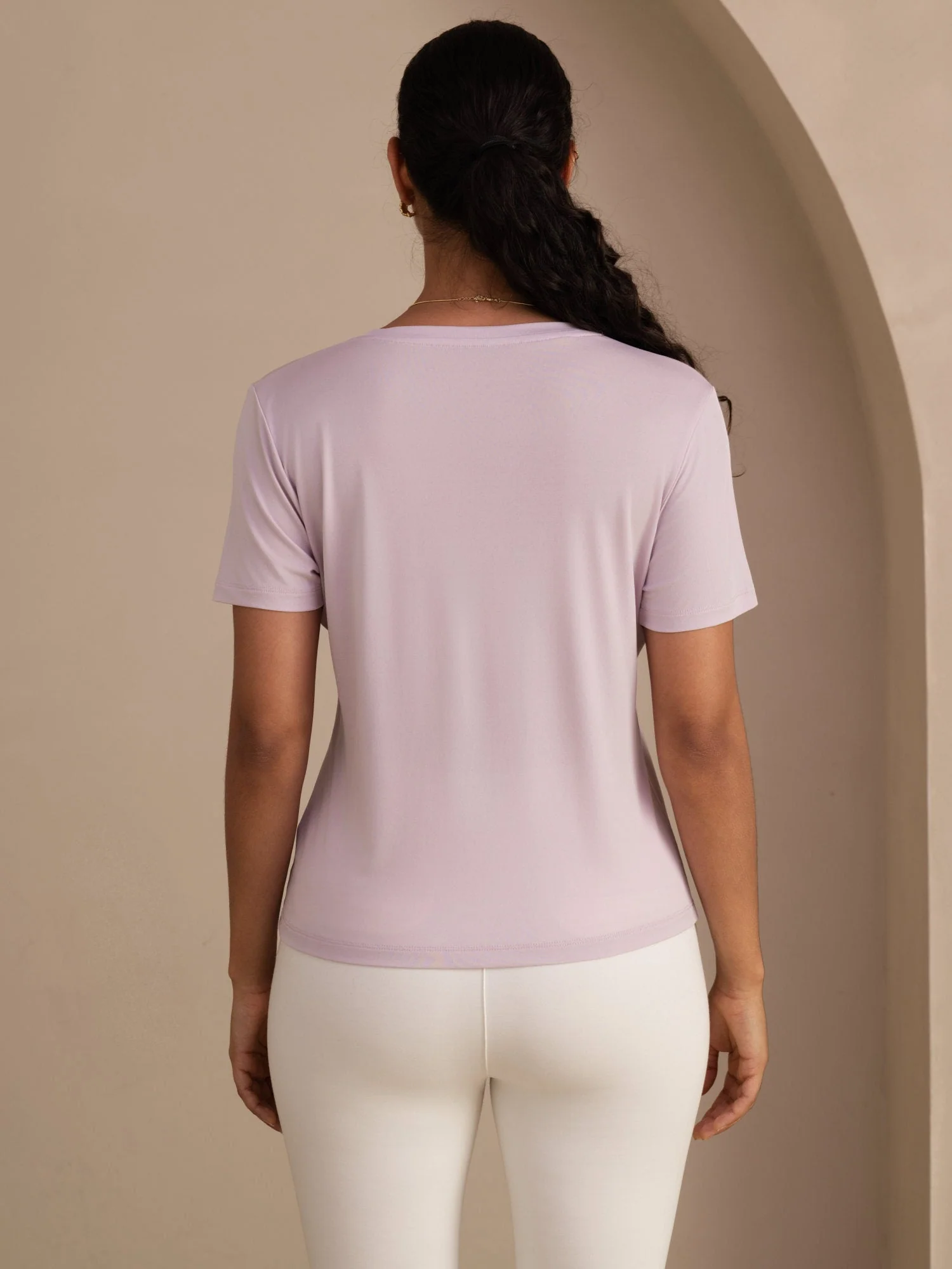 Pure Silk V-Hals Korta Ärmar Snag-Resistant T-Shirt för Damer - Image 24