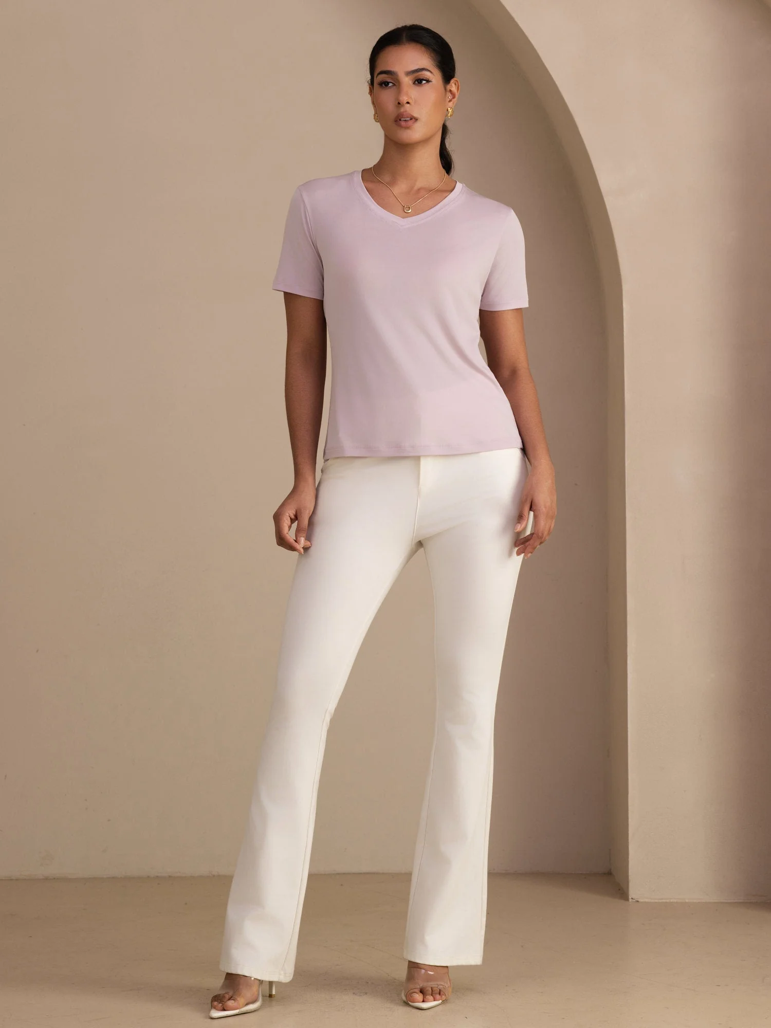 Pure Silk V-Hals Korta Ärmar Snag-Resistant T-Shirt för Damer - Image 29