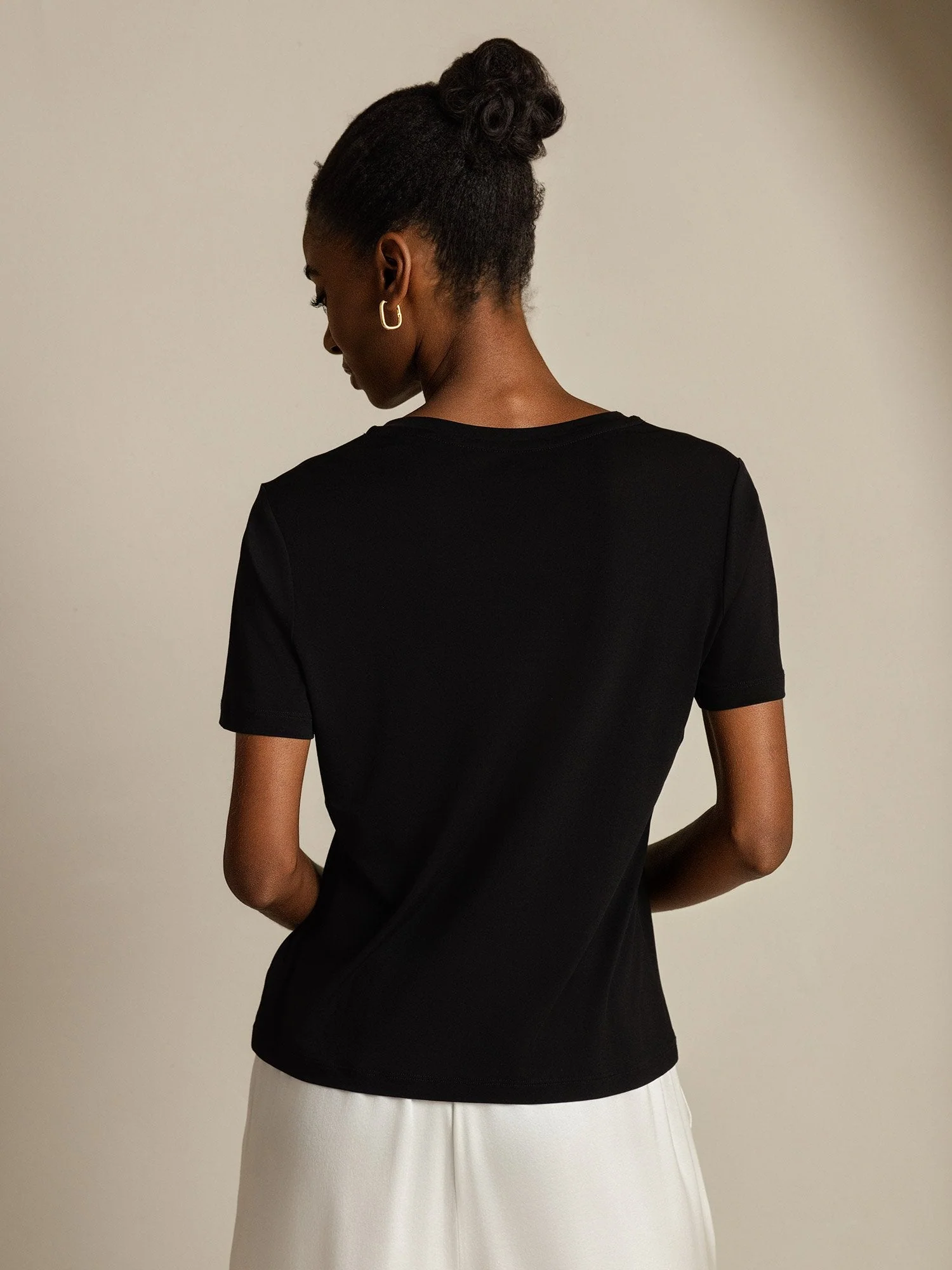 Pure Silk V-Hals Korta Ärmar Snag-Resistant T-Shirt för Damer - Image 31