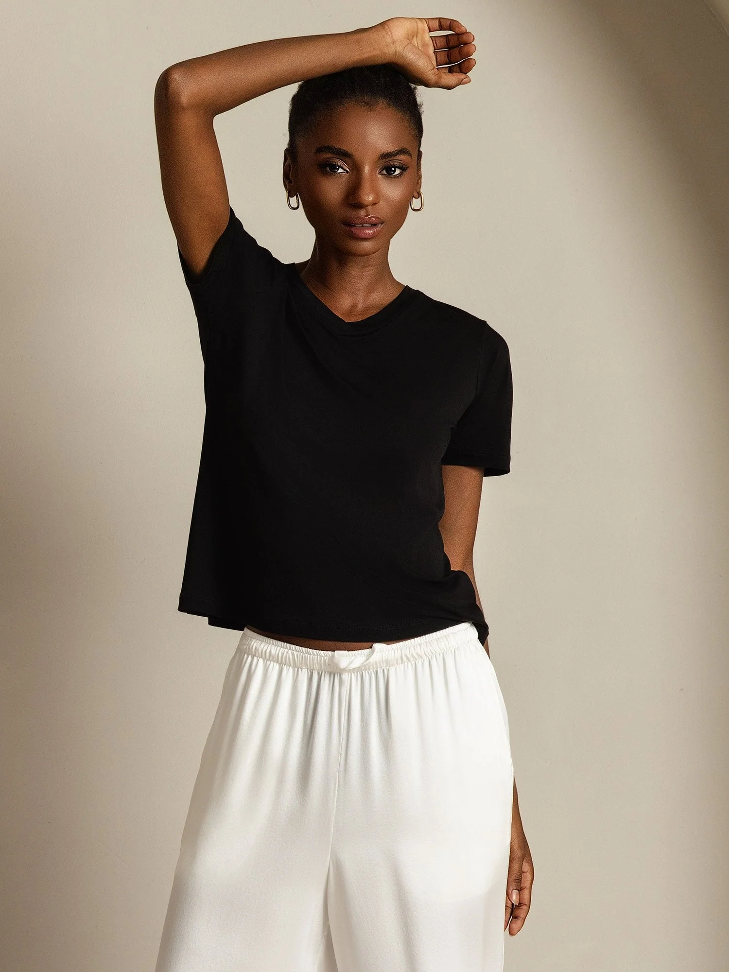 Pure Silk V-Hals Korta Ärmar Snag-Resistant T-Shirt för Damer - Image 34
