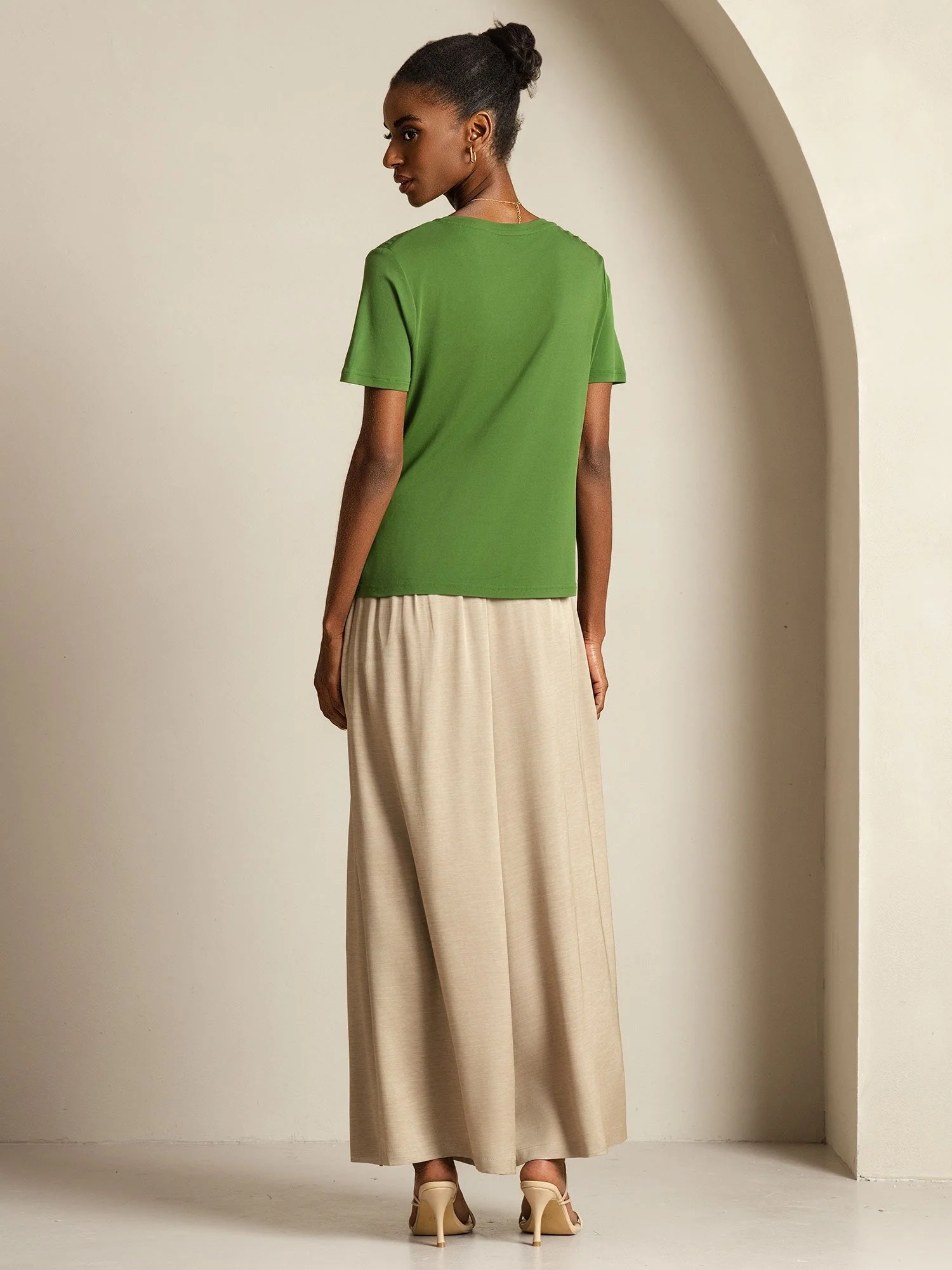 Pure Silk V-Hals Korta Ärmar Snag-Resistant T-Shirt för Damer - Image 39