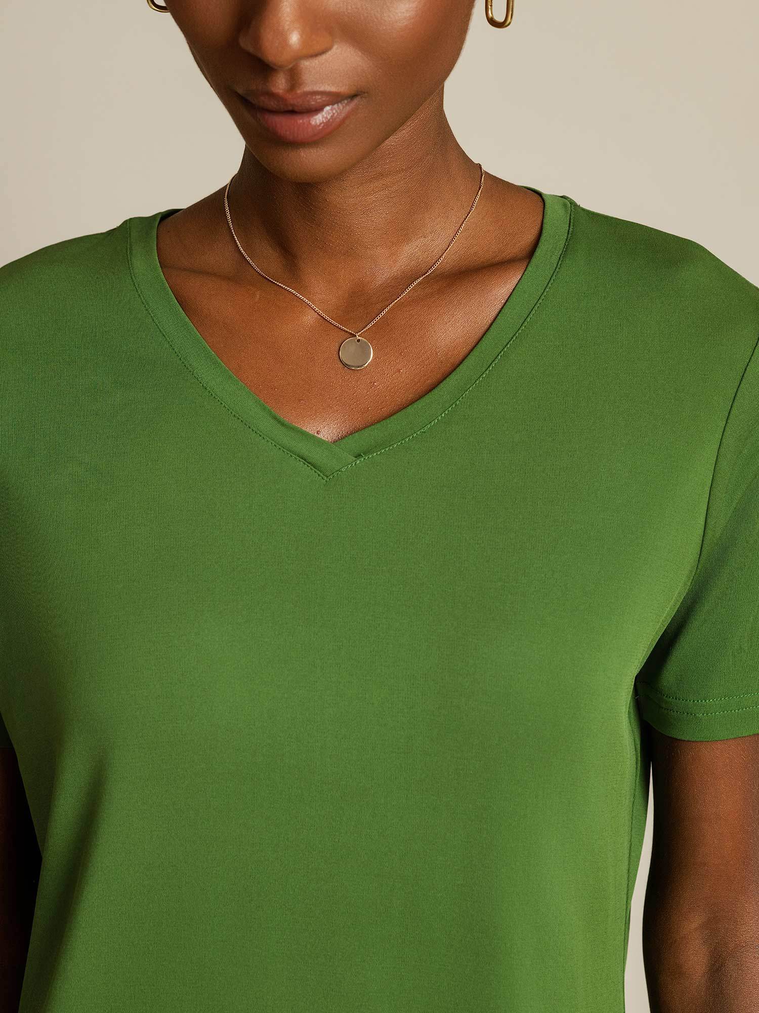 Pure Silk V-Hals Korta Ärmar Snag-Resistant T-Shirt för Damer - Image 41