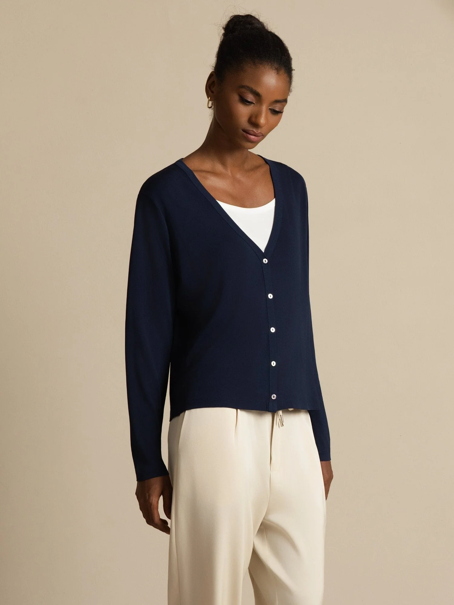 Pure Silk Dam V-Hals Långärmad Basic Kofta