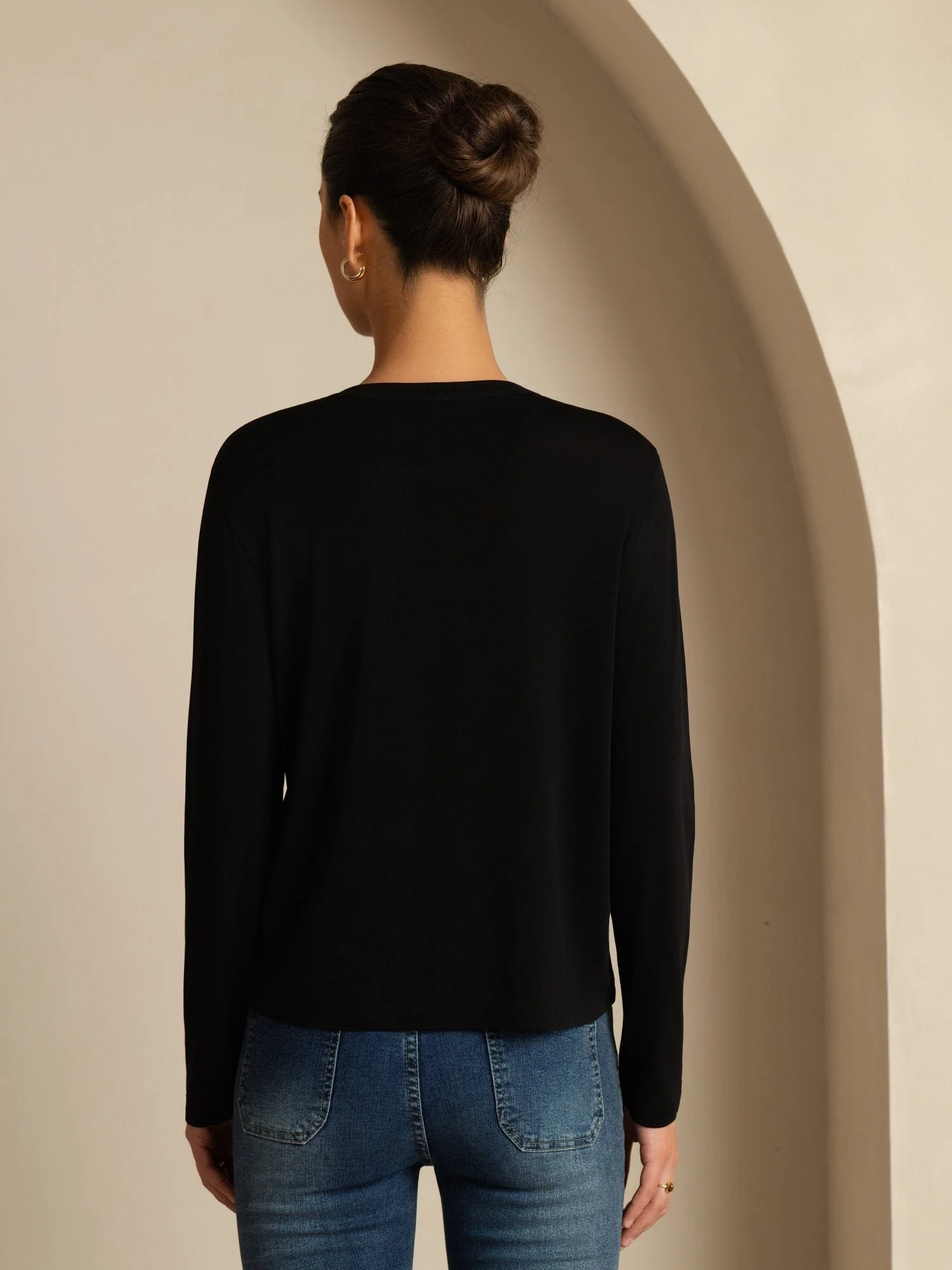 Pure Silk Dam V-Hals Långärmad Basic Kofta - Image 10