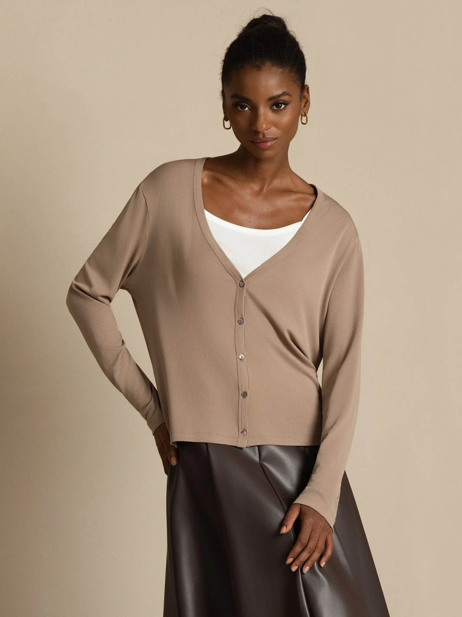 Pure Silk Dam V-Hals Långärmad Basic Kofta - Image 16