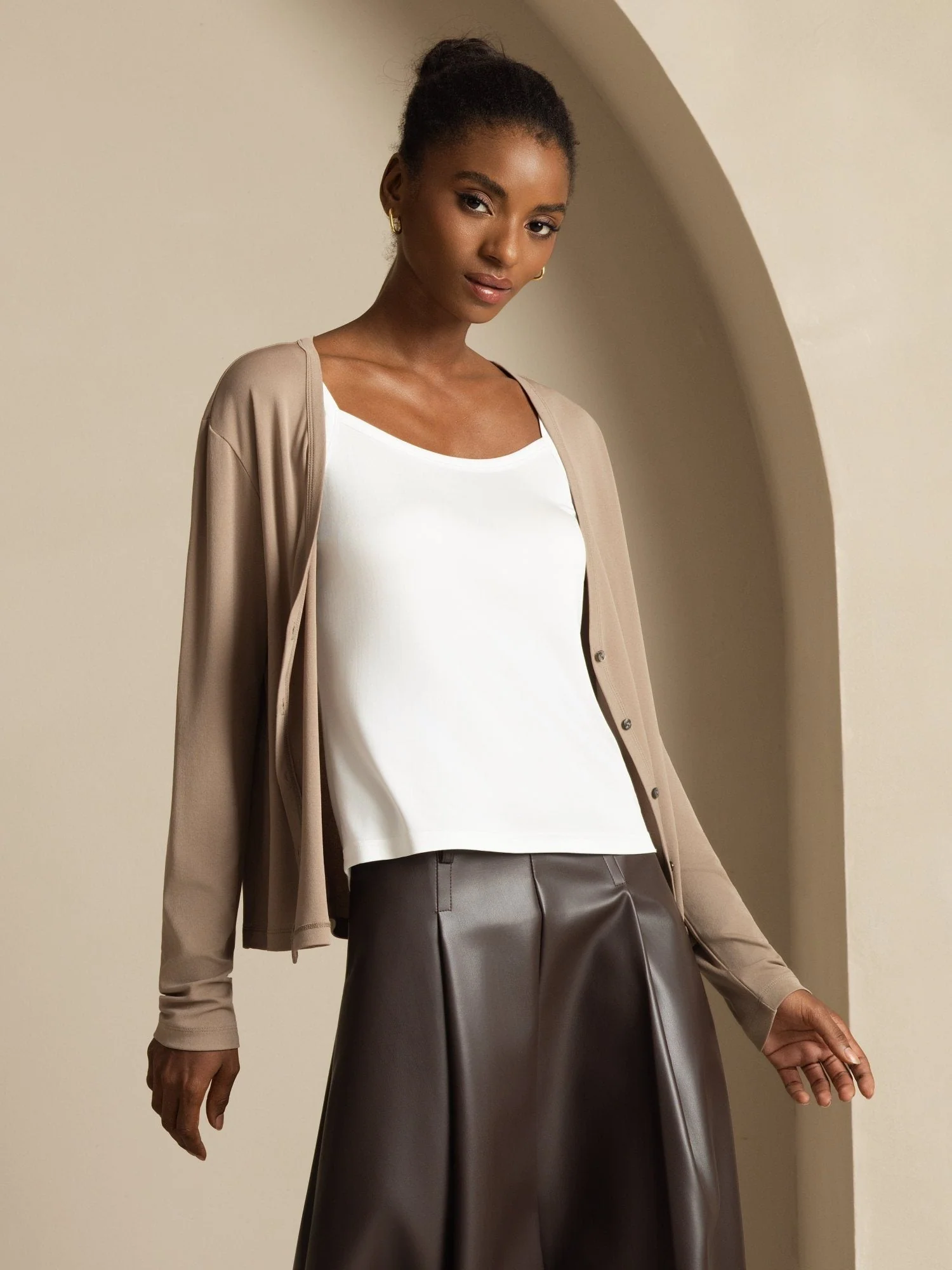 Pure Silk Dam V-Hals Långärmad Basic Kofta - Image 18