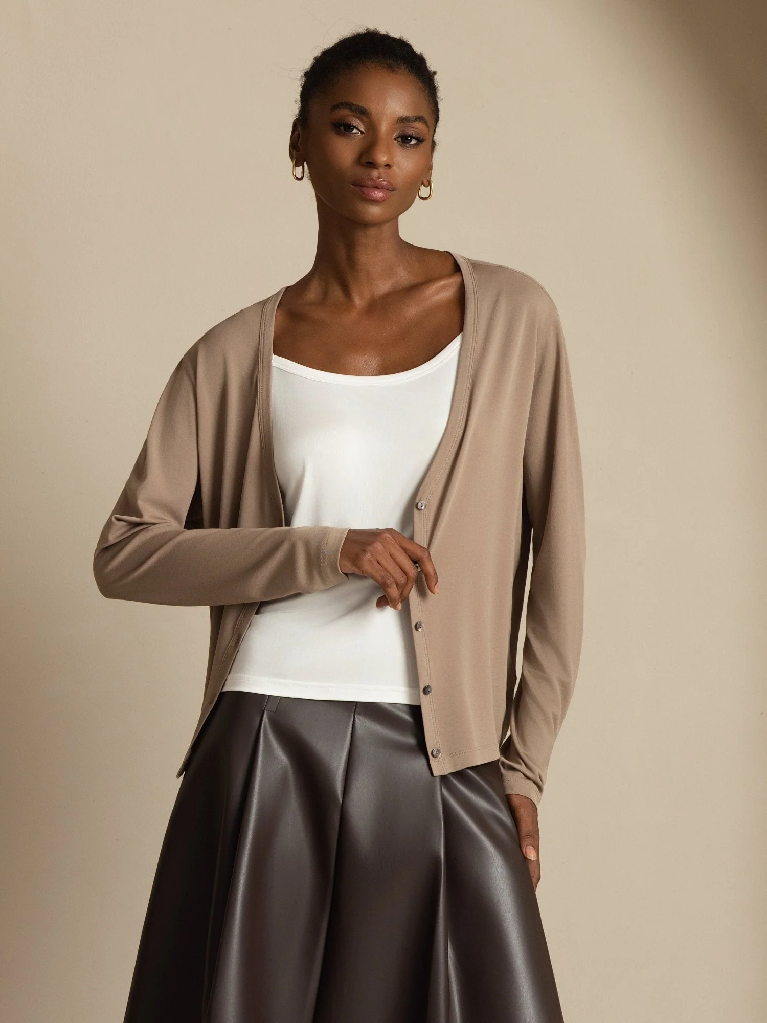 Pure Silk Dam V-Hals Långärmad Basic Kofta - Image 19