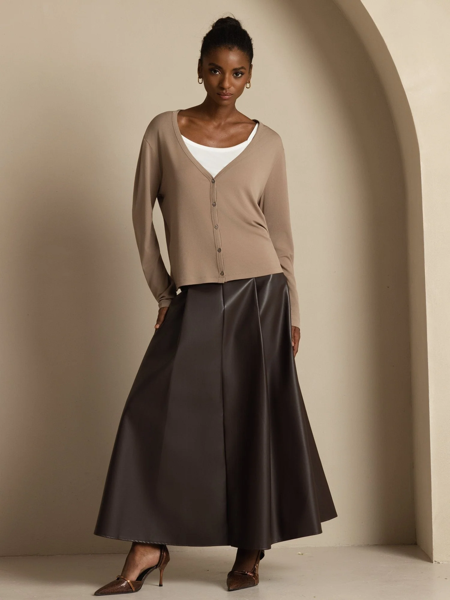 Pure Silk Dam V-Hals Långärmad Basic Kofta - Image 21