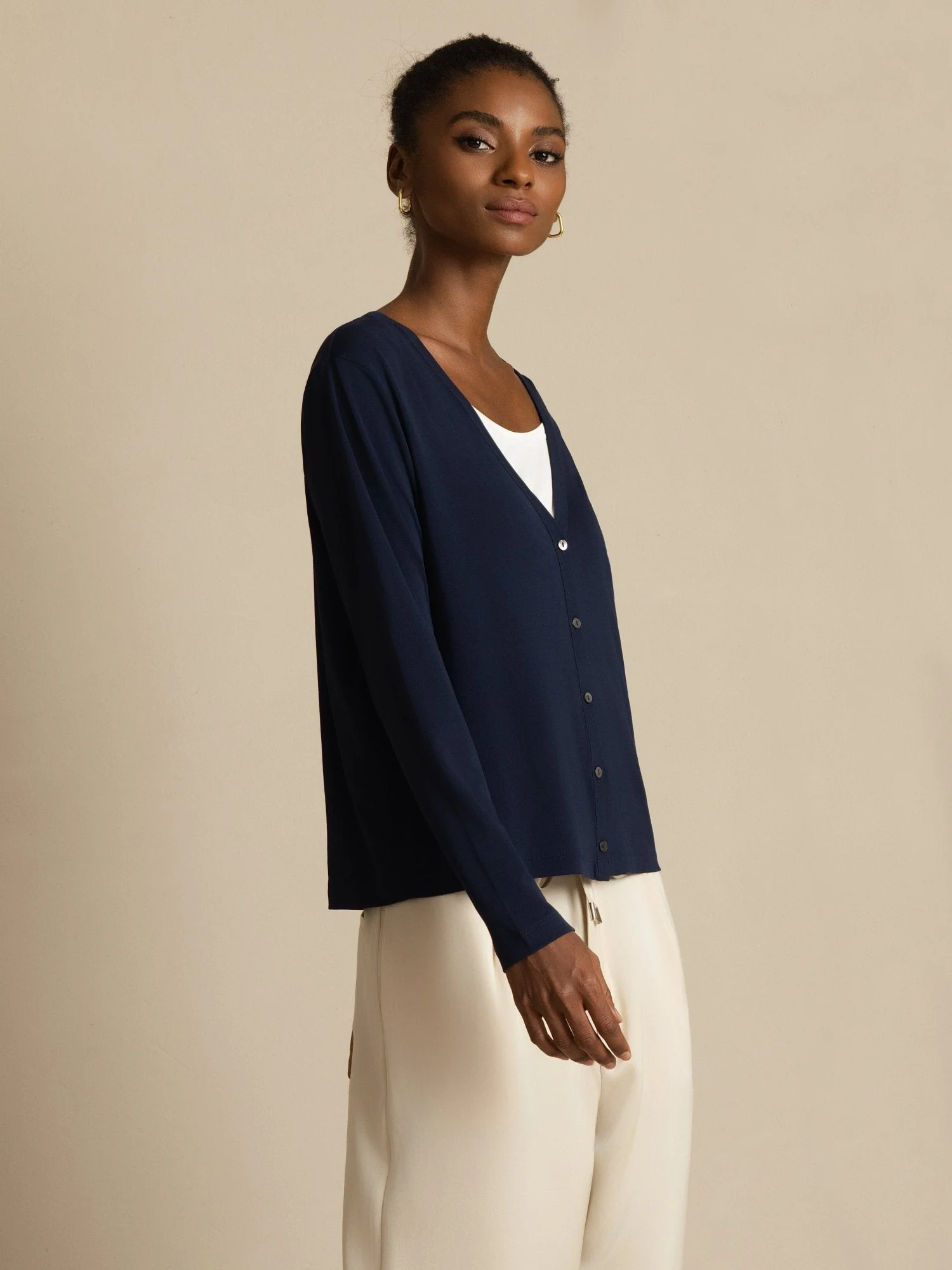 Pure Silk Dam V-Hals Långärmad Basic Kofta - Image 6