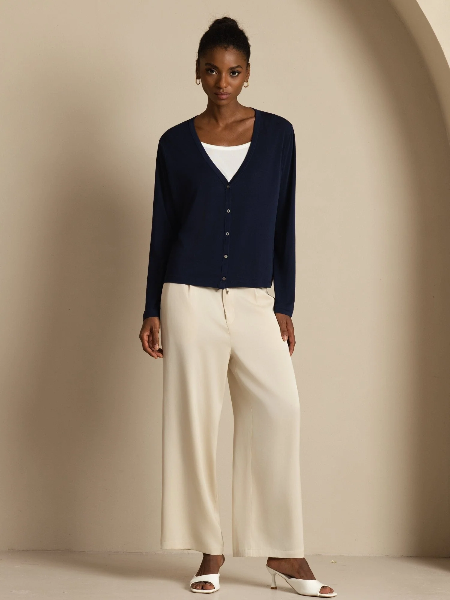 Pure Silk Dam V-Hals Långärmad Basic Kofta - Image 8