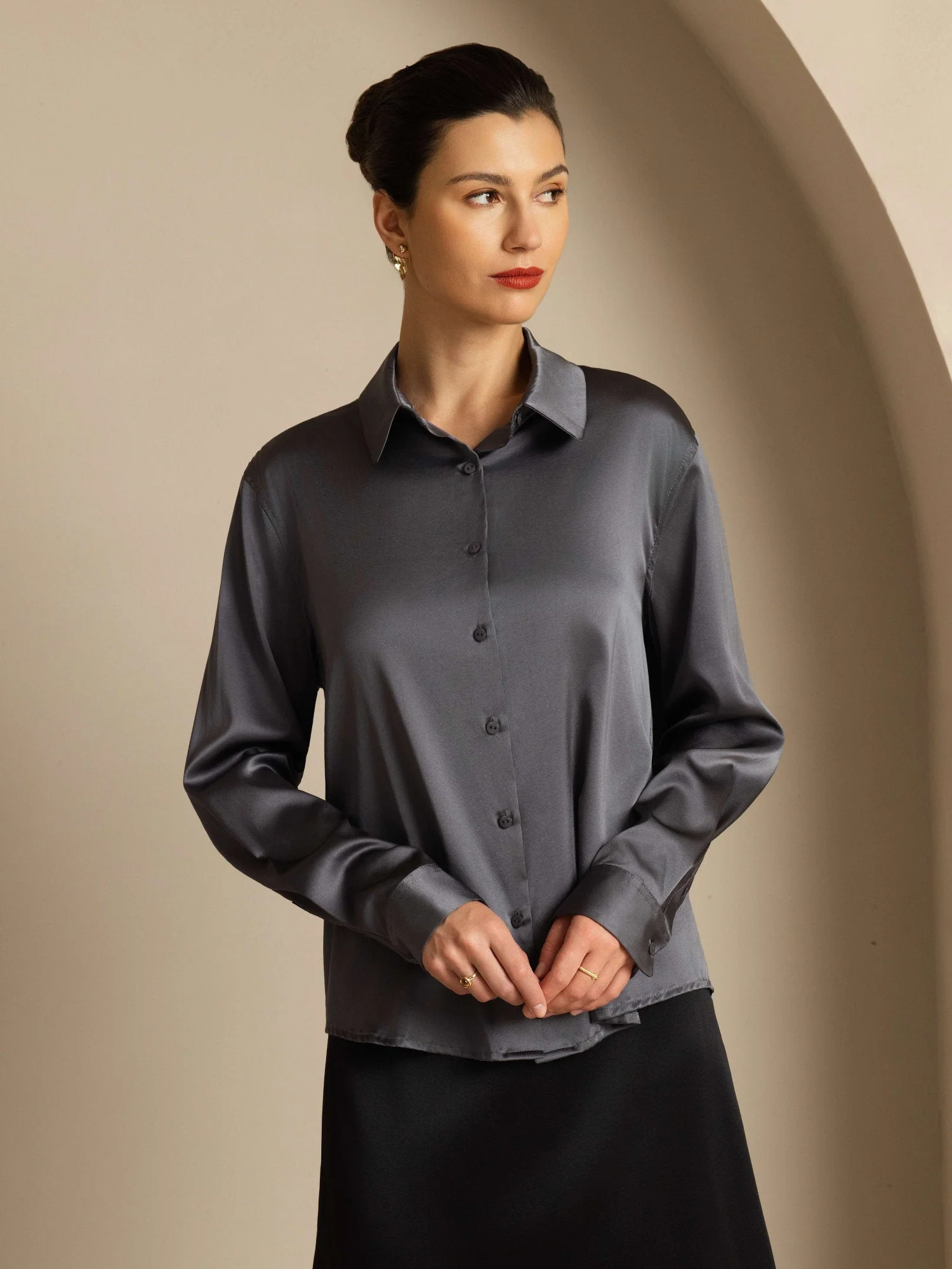 Silke Basic Military Lapel Skjorta - Image 99